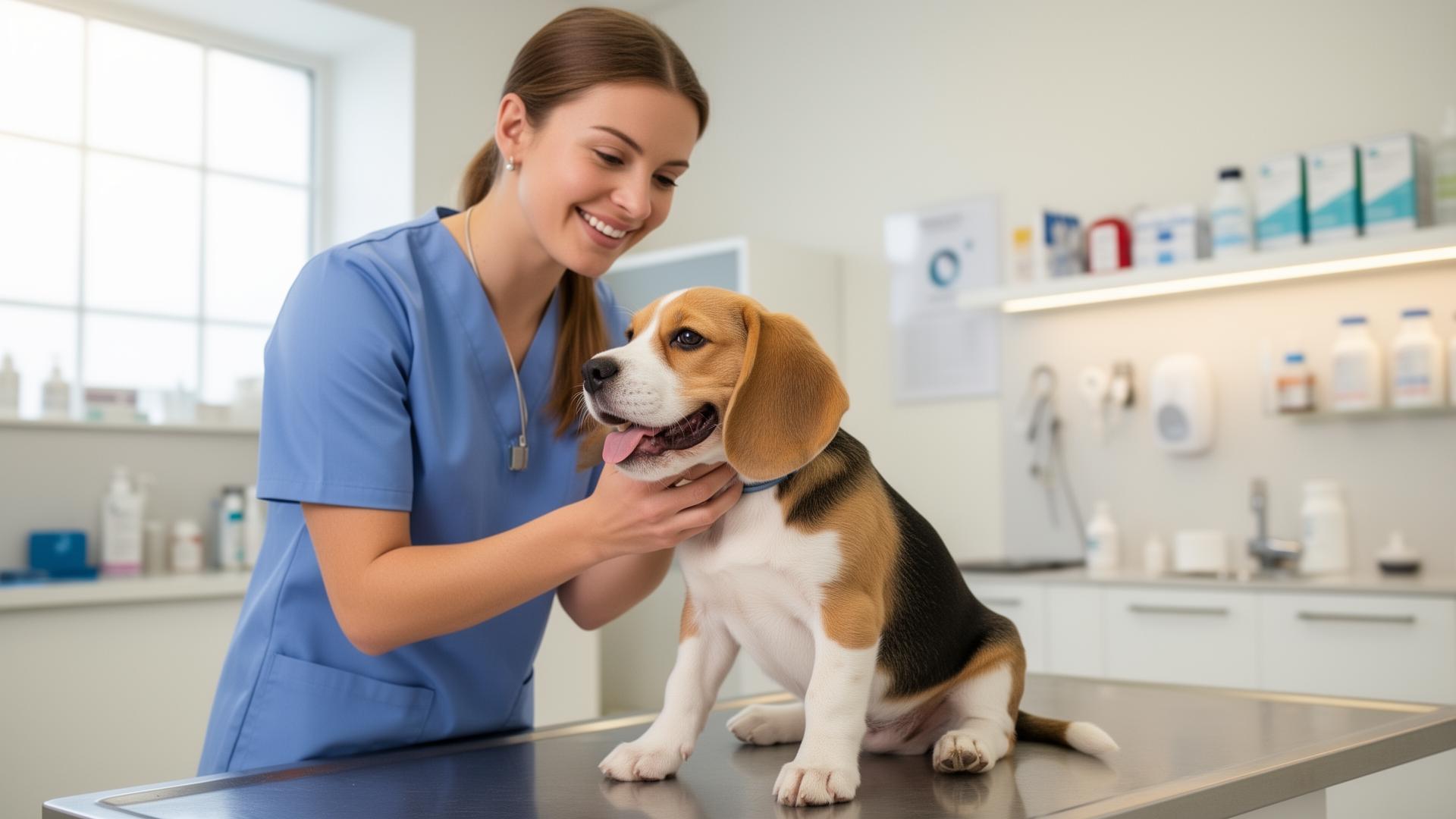 Cute puppy with a veterinarian
